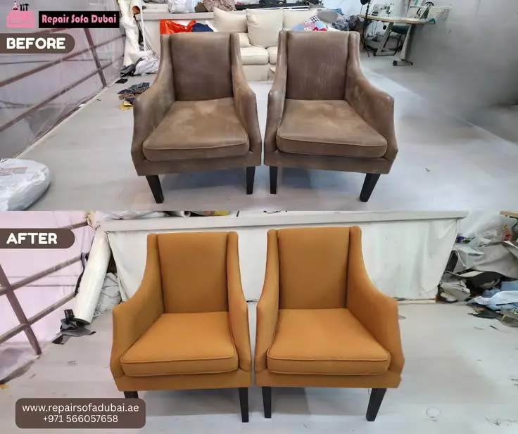 old sofa restored with new fabric Dubai