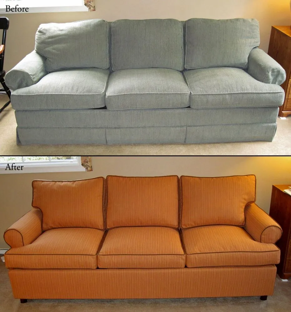worn sofa rebuilt with new foam and fabric